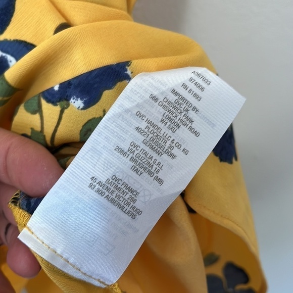 Laurie Felt Los Angeles Yellow Floral Dolman Sleeve V neck Tunic Blouse - Picture 5 of 6